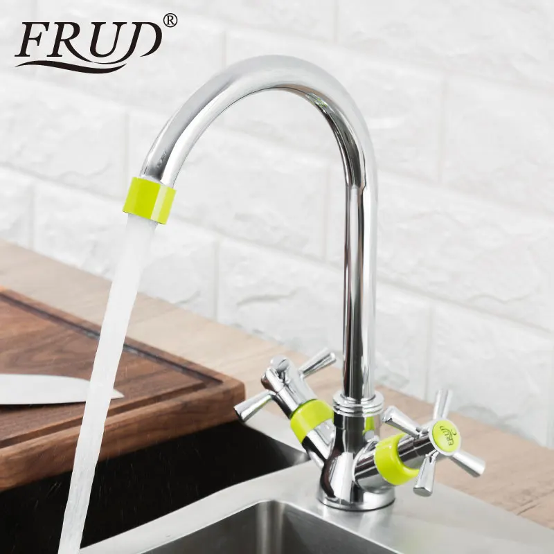 

FRUD Kitchen Faucet Green Multicolor Double Handle Kitchen Faucet Mixer Cold and Hot Kitchen Tap Chrome Water Faucet