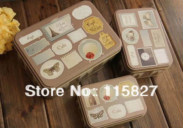 

3pc/set Metal Storage Case England style tin box 3pcs iron case candy can biscuit case cake case