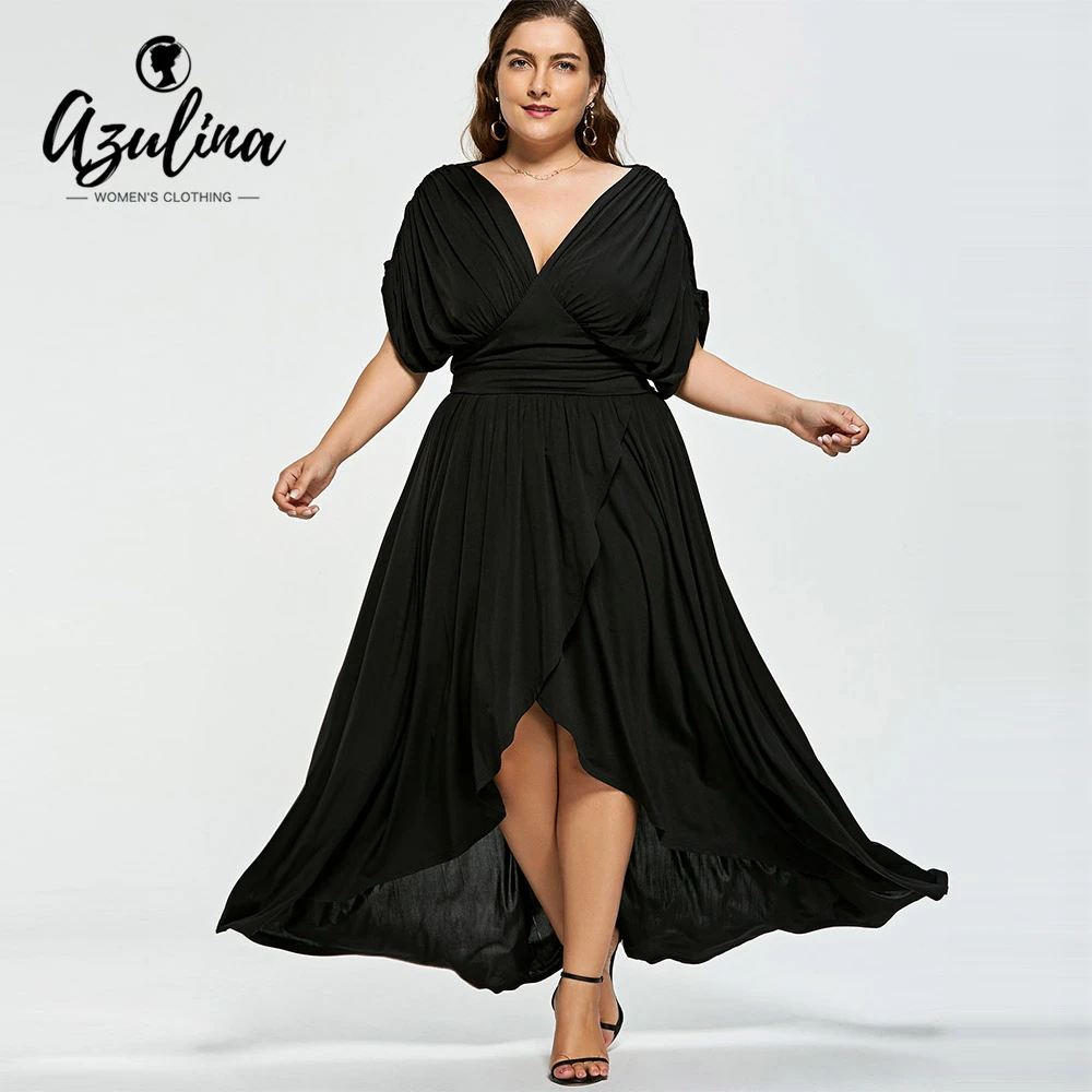 Rosegal Plus tamaño cintura imperio alta baja y vestido de fiesta Vestidos de las mujeres de verano negro de cuello en V manga corta Vestidos 2018 Robe 5XL|Vestidos| - AliExpress