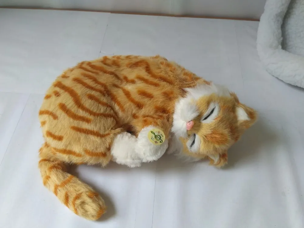 simulation sleeping cat model toy resin&fur breathing yellow stripe cat