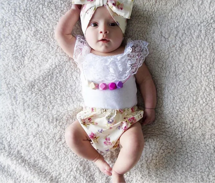 0 3T Newest Infant Girl Clothing 3pcs Sets Cotton Lace girl T shirt