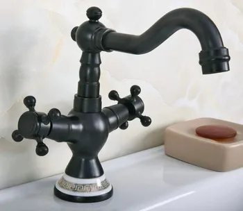 Oil Rubbed Bronze Dual Cross Handles Ceramic Base Bathroom Kitchen Basin Sink Faucet Mixer Tap Swivel Spout Deck Mounted mnf649 uythner modern rectangle dual handles waterfall spout oil rubbed bronze bathroom basin faucet mixer tap