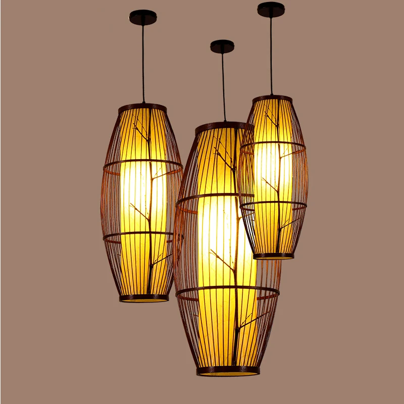 

LED Pendant Lamps Bamboo Weaving Black Rustic pendant light Luminaire Hanging Lamp Restaurant Antique Simple home Lighting G054
