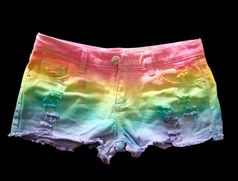 Летние женские шорты Tie Dye Rainbow Ice Cream цвет джинсовые шорты рваные женские хипстер