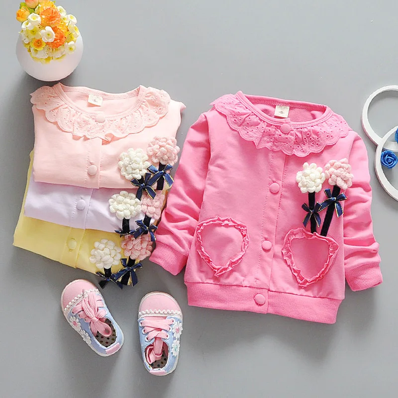 

DIIMUU 1PC Infant Baby Girls Clothing Kids Girl Clothes Applique Flower Casual Tops Children Cute Love Pocket Coat 53006