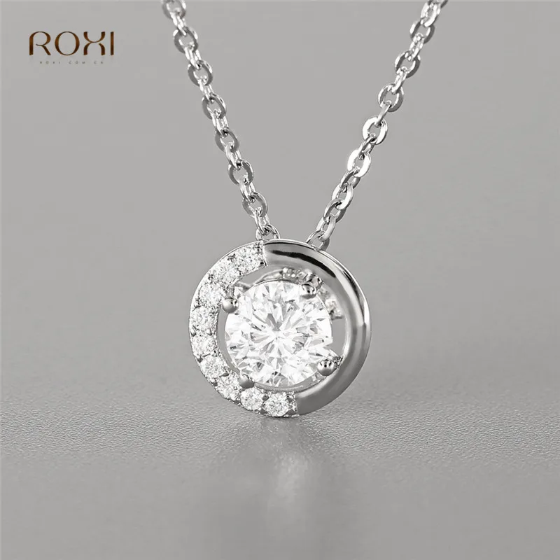 

ROXI Simple Crystal Rhinestone Pendant Necklace Tiny Round Zircon Choker Necklace for Women Jewelry Silver Charm Necklace Kolye