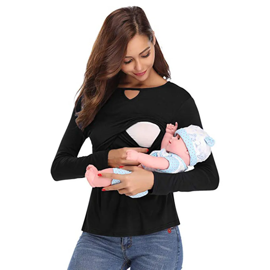 

2019 New Women ropa de mujer shirt maternity Mom Pregnant clothes Nursing Baby Maternity Long Sleeved Striped tees Clothes jurk