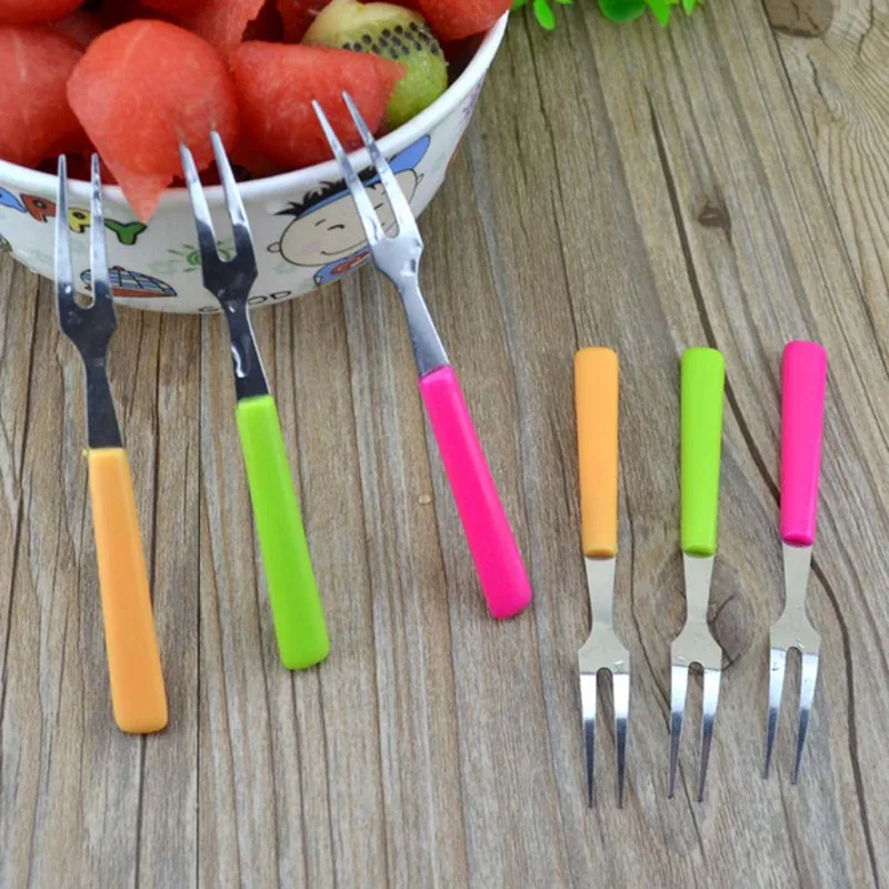 6Pcs/set Stainless Steel Fruit Forks Set Mini Cake Dessert Fork Kitchen