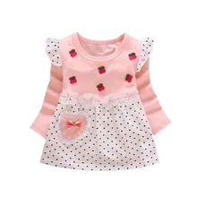 Новинка года, платье для маленьких девочек осенне-весенняя одежда для детей сарафан в горошек с длинными рукавами и цветочным рисунком для малышей, одежда для детей от 1 до 4 лет