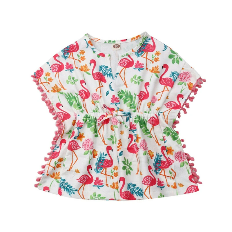 Модное пляжное платье для девочек детское маленьких сарафан с цветами цветочное