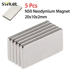 SWILET 5 шт. N50 20x10x2 мм неодимовый магнит блок продолговатые супер сильный продолговатые Серебряный редкоземельных магниты магнитные материалы