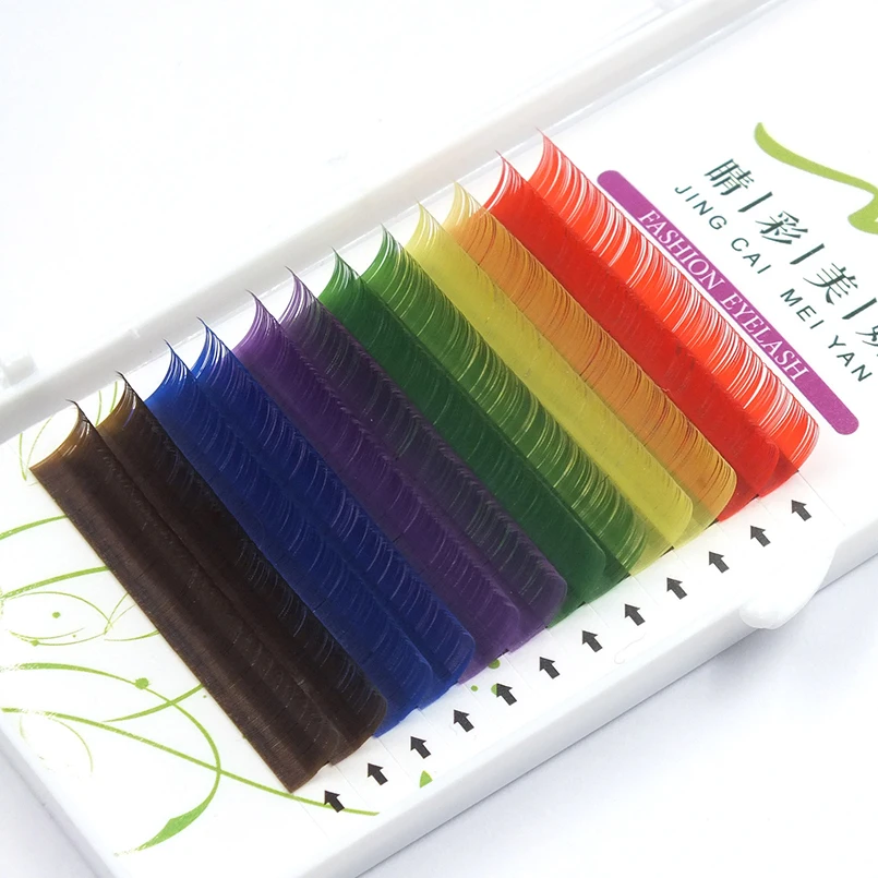 

12rows/tray 6 Colors Fake Eyelashes Extension Rainbow Colored Eyelash Faux Mink Color Eyelashes Colorful Cilia Eyelash Extension