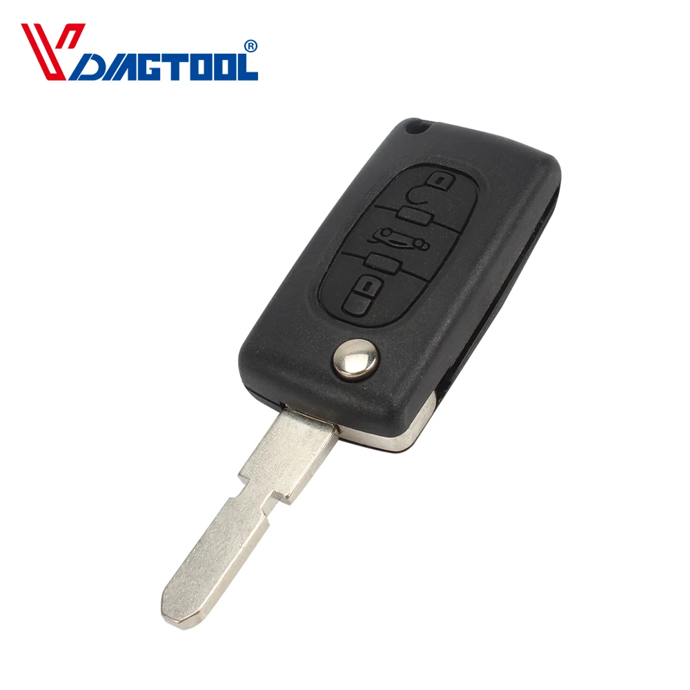 

VDIAGTOOL Remote 3 Buttons Flip Car Key Fob Cover For Peugeot Key Shell Case With 406 blade with battery clamp no logo(CE0536)