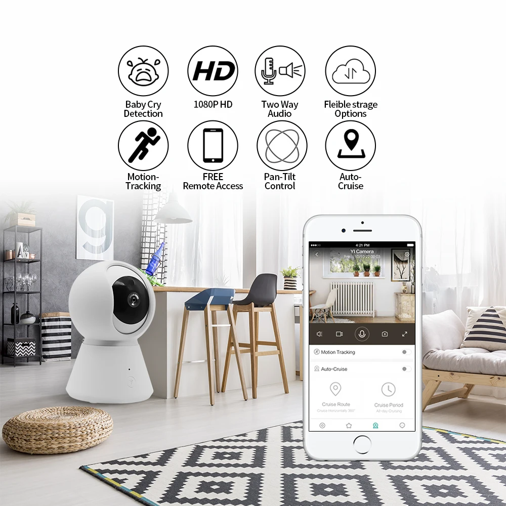 

1080P Wireless IP Surveillance Monitor Home Security Camera with Night Vision Motion Detection Two-way Audio Pets Monitor Camera