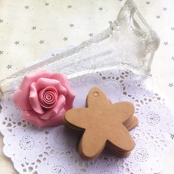 

Wedding Decoration 100pcs Starfish Shaped Food Label Blank Paper Word Message Card DIY Soap Tag Kraft Paper Tags Brown