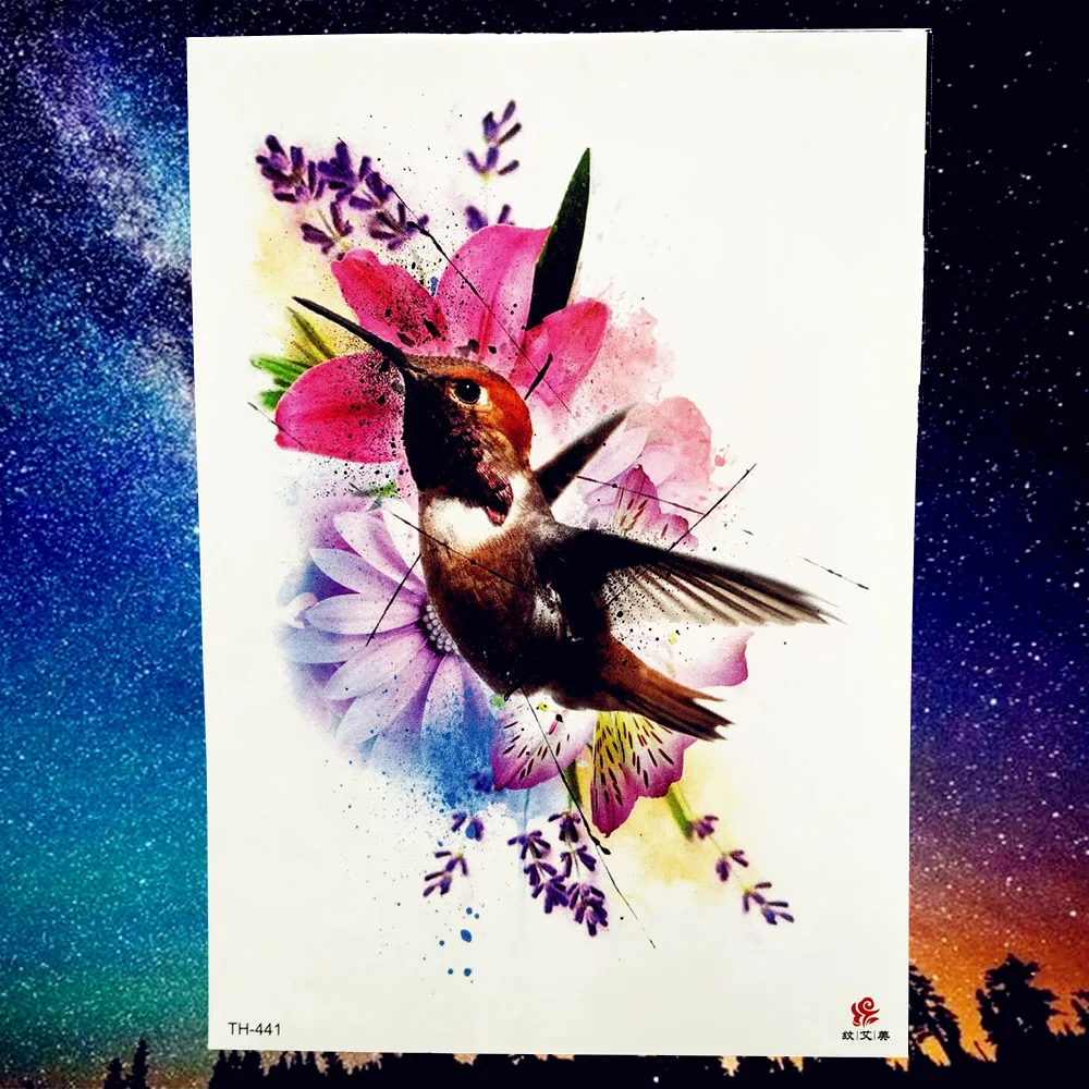 Временная Акварельная Татуировка Flying Hummingbird милые водостойкие татуировки на