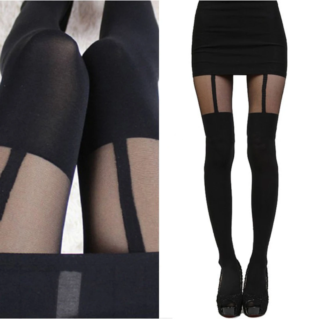 2017 New Latest Design Mock Suspender Tights Comfortable Tights Highly ...