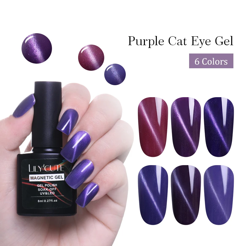 LILYCUTE 8ml Purple Series Cat Eye UV Gel Polish Semi