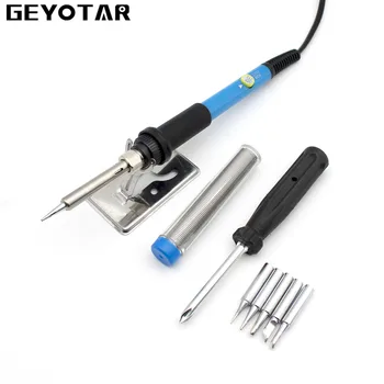 

220v 60w Adjustable Temperature Electrical Soldering Iron Welding Tool kit DIY Repair Tool set solder wire 5pcs tips EU Plug