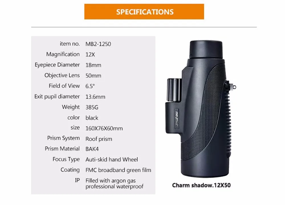 JouFou CharmShadow 12X50 Monocular High definition Fleld of view high waterproof performance BAK4 Prism Mini Monocular Telescope (10)