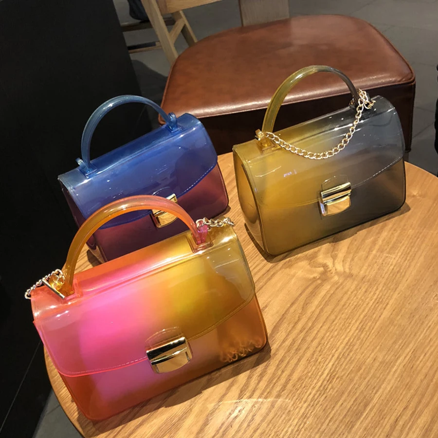 

Gradient PVC Jelly Messenger Bags Candy Color Chains Jelly Bags Women Handbags Small Shoulder Crossbody Bags Brands Phone Purse