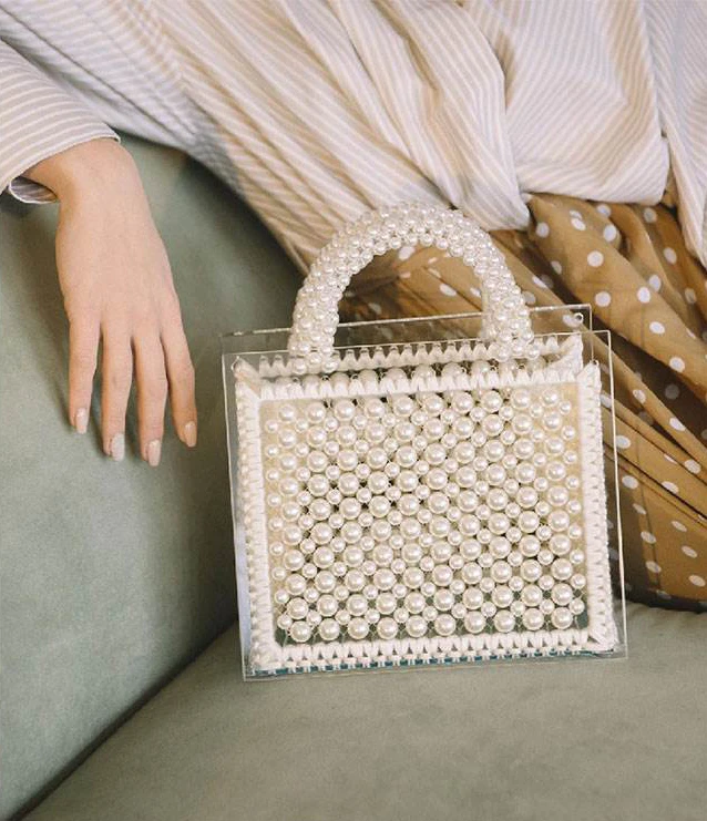 Женская акриловая сумка с бисером, прозрачная сумка на плечо, роскошная жемчужная сумка для женщин - Цвет: white