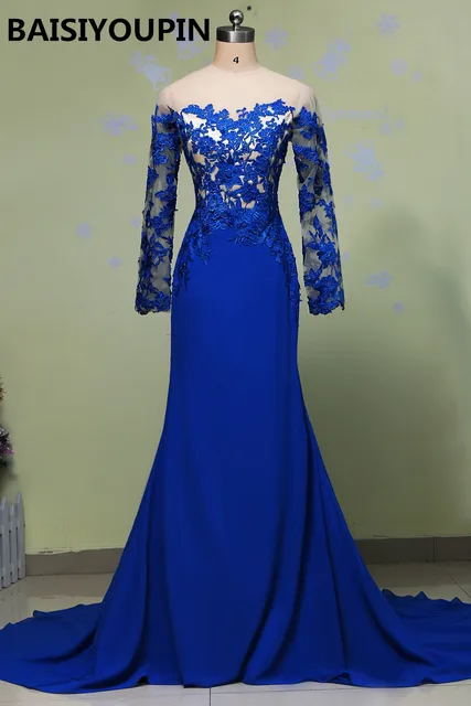 vestido longo azul com manga