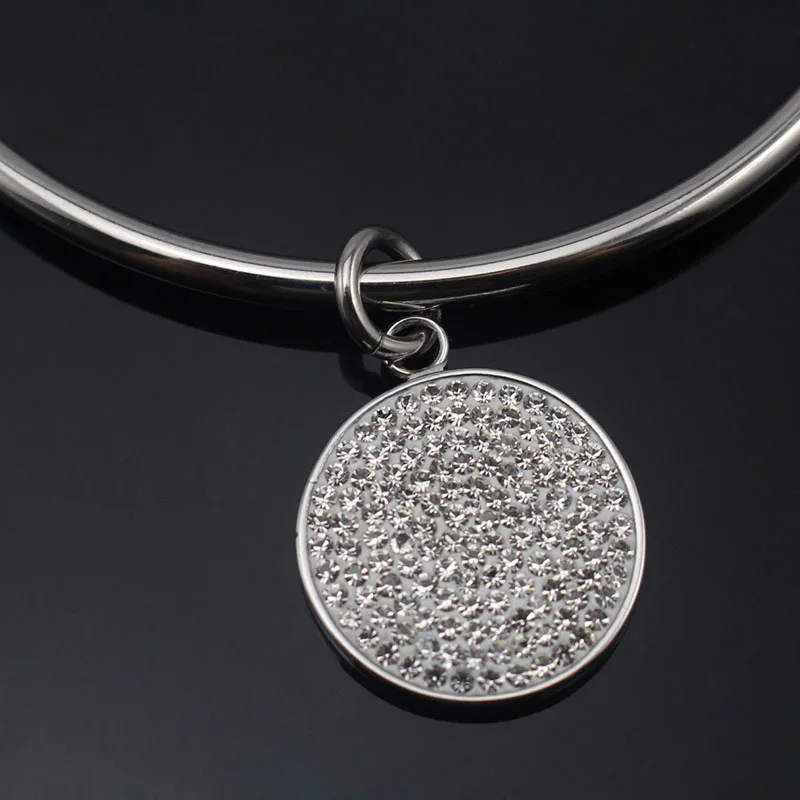 Round Pendant with All Crystal Cuff Bangles Metal 70/65/60mm inside of diameter Bracelets Arm Open Bangles for Women Men 5