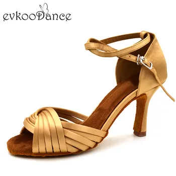 

Comfortable Khaki Satin Latin Dance Shoes 8.3 cm Heel Height Size US 4-12 Woman Dancing Shoes Latin Shoes NL143