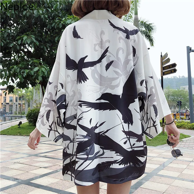 

Neploe Summer Harajuku Women Japan Kimono Cardigan 2019 Vintage Cartoon Digital Print Loose Cardigan Sun Protection Blouse 52306