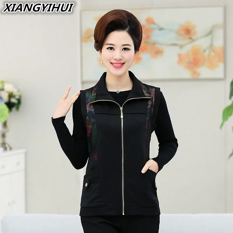 

2017 spring and autumn Top quality Thin section splicing Women vest Unsleeve printed Waistcoat Middle-aged jacket plus size 5XL