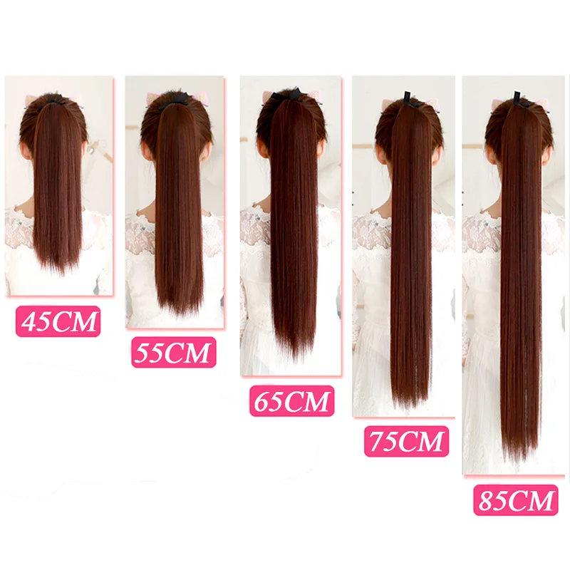 MSTN 30-Inch Synthetic Hair Fiber Heat-Resistant Straight Hair With Ponytail Hair Extended Black Brown Headwear