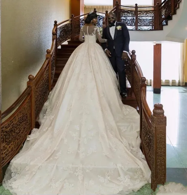 brautkleid vestidos de boda de la cola larga de manga larga de