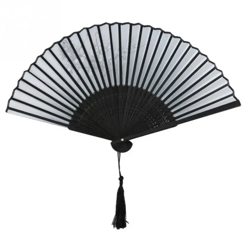 Черный 1 шт. практичный складной ручной вентилятор красочный красивый Шелковый китайский ручной работы - Цвет: Черный