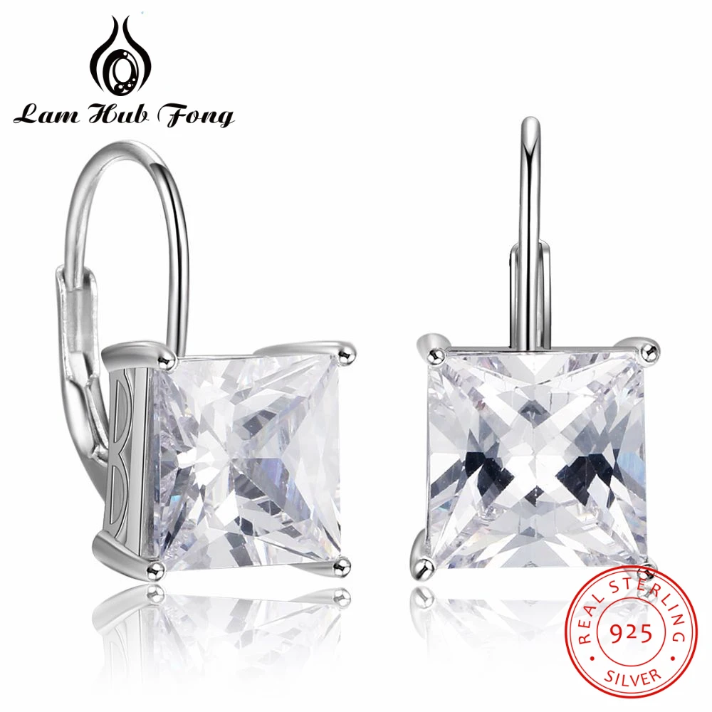 

Real 925 Sterling Silver Hoop Earrings AAA Zircon Square Earrings for Women European Authentic Original Fine Jewelry Gift
