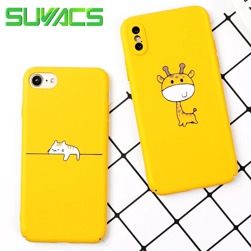 

SUYACS Phone Case For iPhone XR XS Max 6 6S 7 8 Plus X Cartoon Beer & Lazy Cats Solid Color Full Body Phone Back Cover