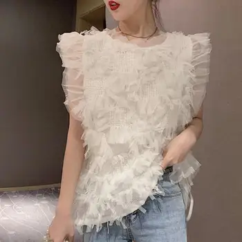 

Sleeveless vest blouse women 2019 summer new fashion lace tassel tops shirt