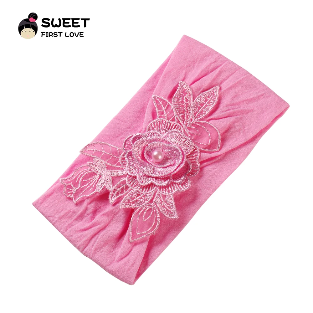 

100 PCS Kids Soft Flower Nylon Headbands ,Embroidered applique Hair Bow Match Nylon Headbands Children Girls Hair Accessories