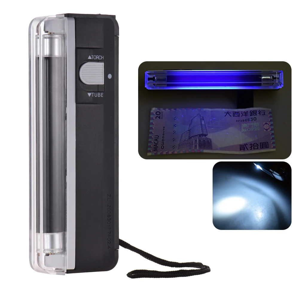 2-in-1Money Detector Portable Mini Counterfeit Cash Currency Banknote Bill Checker Tester with UV Light Flashlight for USD EURO