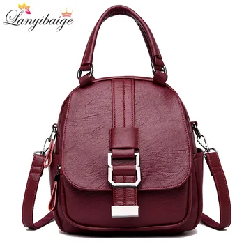 

Vintage 3-in-1 Women Backpack High Quality Leather School Bag For Teenage Girls Female Travel Backpacks Shoulder Bag For 2019