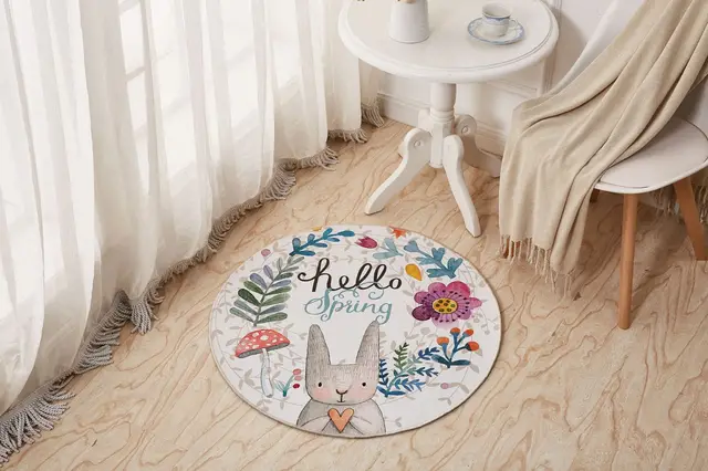 Cheap RULDGEE  Cartoon Rabbit Printed Round Carpet for Living Room Computer Chair Area Rug Children Play Tent Floor Mat Cloakroom Rug Cheap RULDGEE  Cartoon Rabbit Printed Round Carpet for Living Room Computer Chair Area Rug Children Play Tent Floor Mat Cloakroom Rug