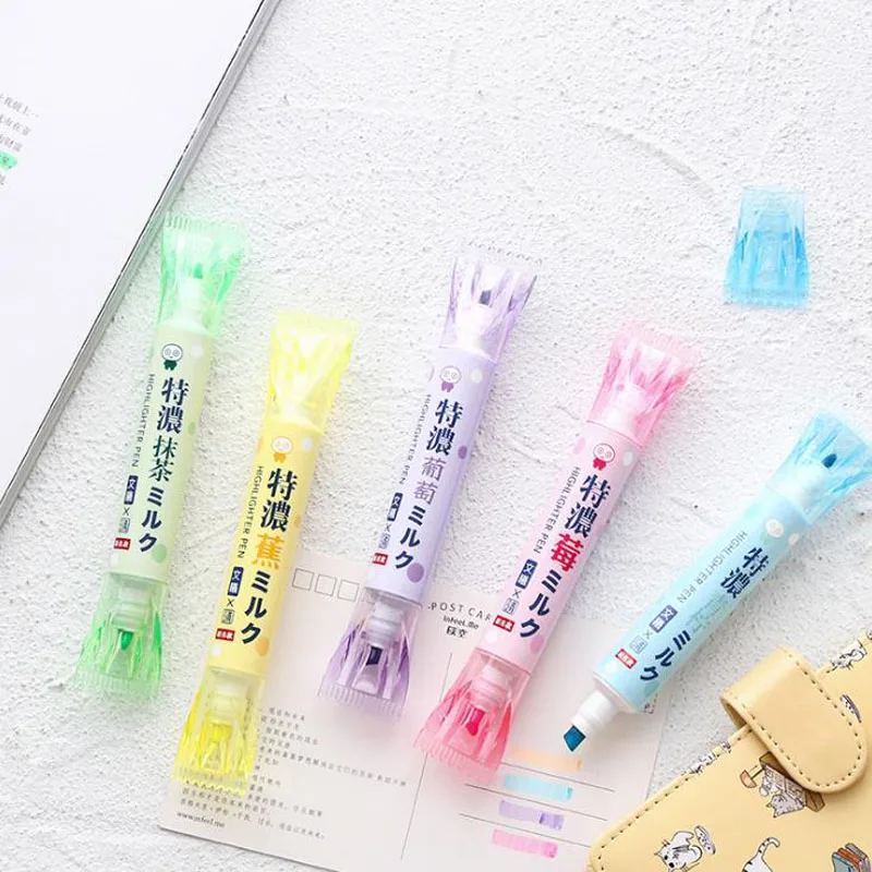 

1 Pcs Kawaii Japanese Style Candy Highlighter Pens Double Headed Hilighter Scribble Cute Liquid Pastel Chalk Mark Art Stationery