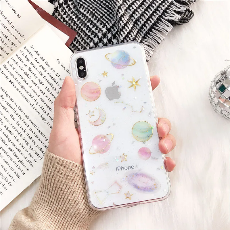 Прозрачный мягкий силиконовый чехол из ТПУ с блестками для iPhone 6 6s 7 8 Plus 10 X XS XR 11 Pro