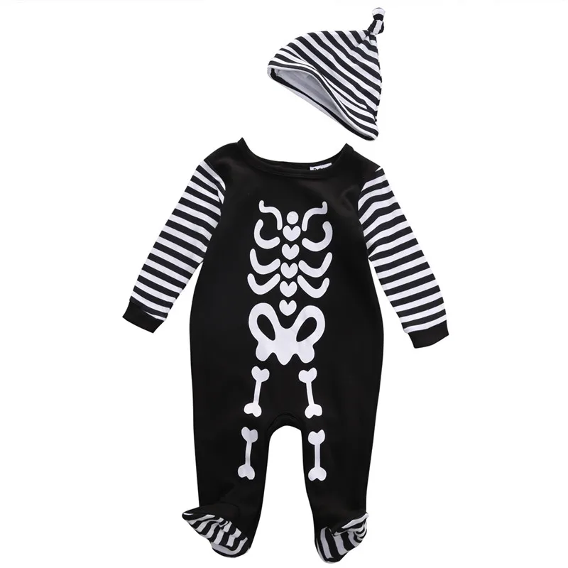 

Baby Romper Clothing Newborn Infant Baby Boy Girl Kids Romper+Hat  Black Gost Striped Costume Jumpsuit Clothes Outfit