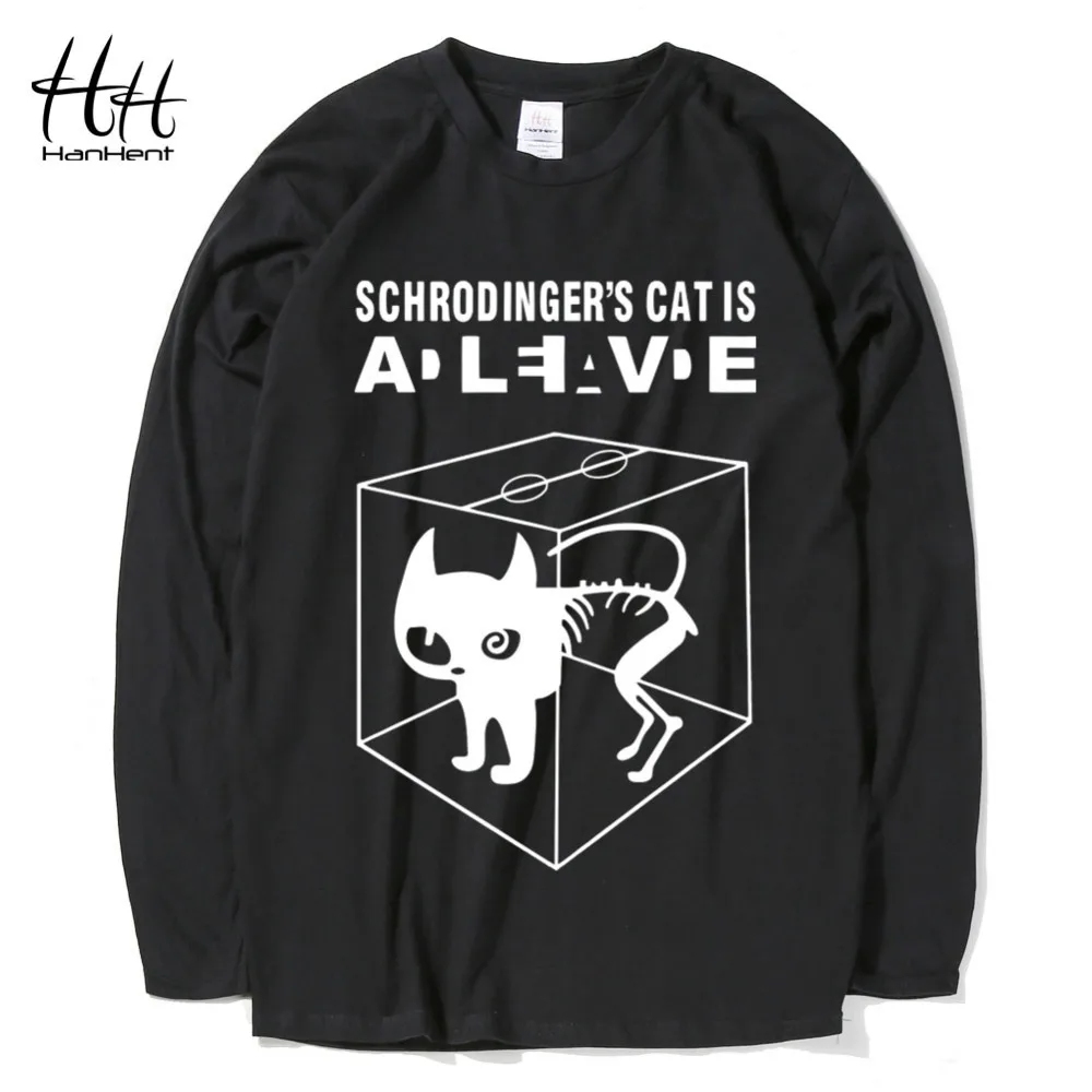 

HanHent The Big Bang Theory T shirt Schrodinger's Cat Long Sleeve Tee Shirt Men Creative Tops Cotton T shirt Long Sleeve Men