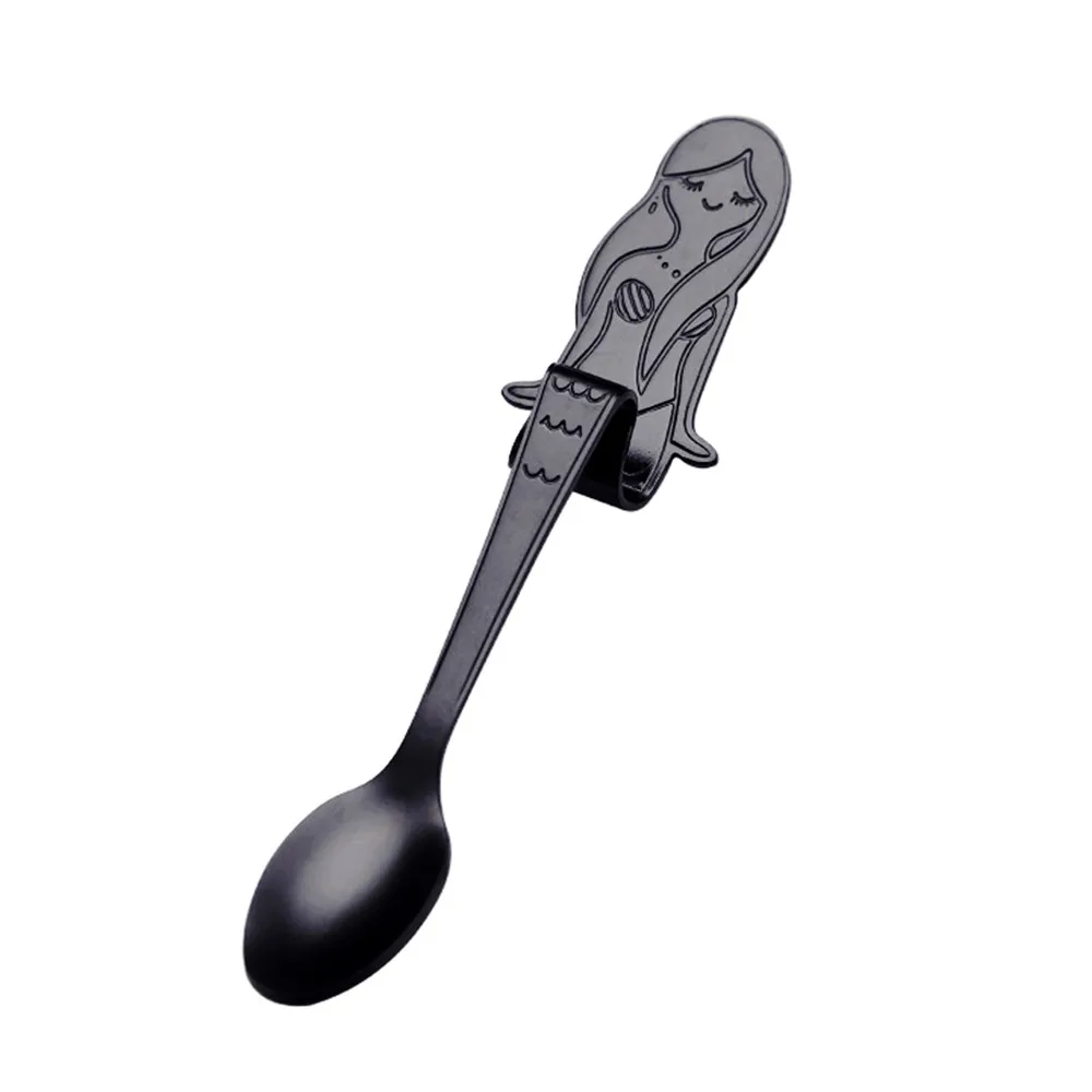 Black Креативная кофейная ложка, милая ложка русалки, ручки, ложки, столовые приборы, кофейные питьевые инструменты, кухонный гаджет из нержавеющей стали Y50 - Цвет: Black