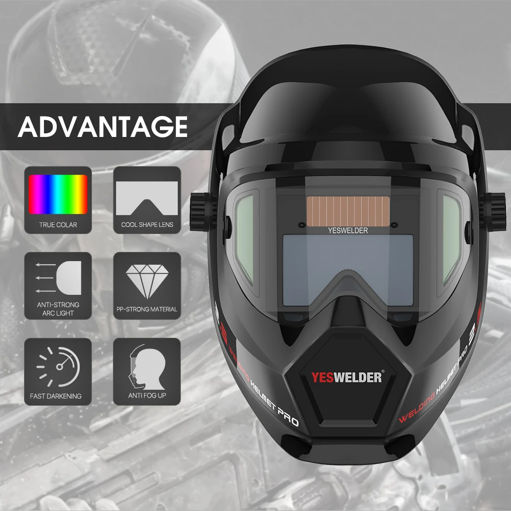 

Anti Fog Up True Color Lens Welding Helmet Cool Lens Solar Powered Auto Darkening Welding Mask with SIDE VIEW