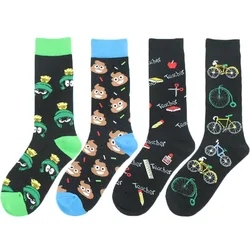 Fashion Men Socks Cotton Min-High Sock Street Funny Stool Bicycle Pizza Basketball Pattern Harajuku
