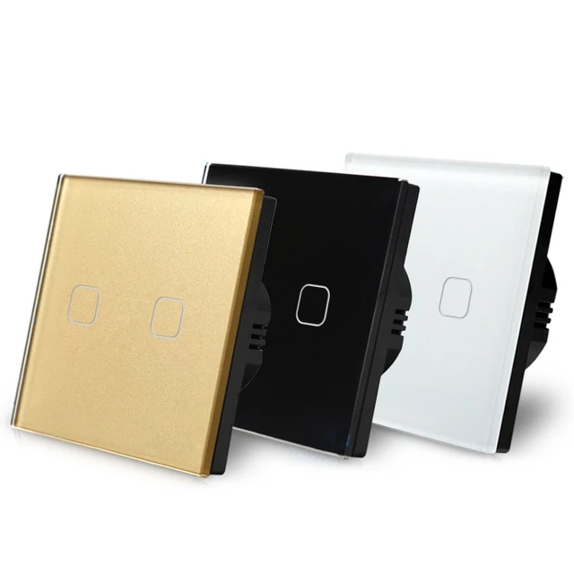 Newly Eu Standard Tempered Glass Panel Touch Switch 220v 2 Gang 2 Way Light Wall Switch With Led