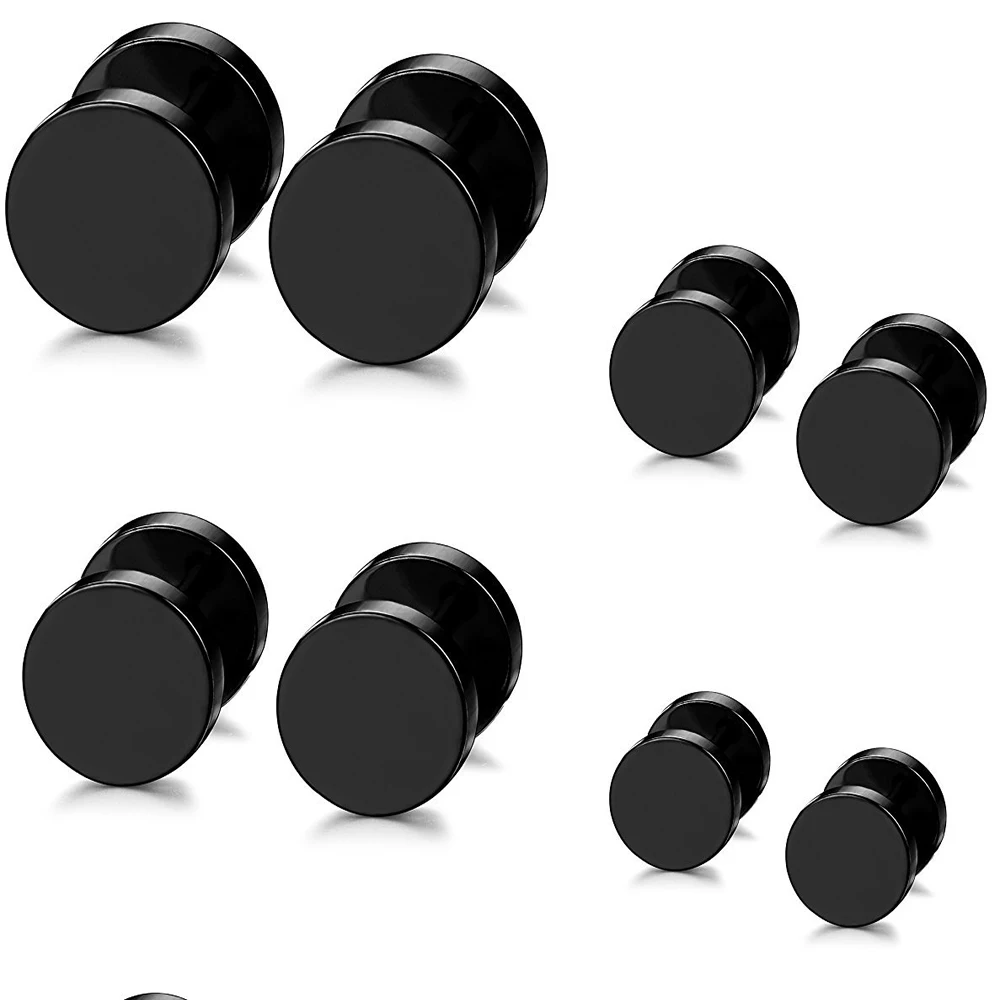 JUNLOWPY 4Pcs Stainless Steel Black Tapers Cheater Faux Fake Ear Plugs